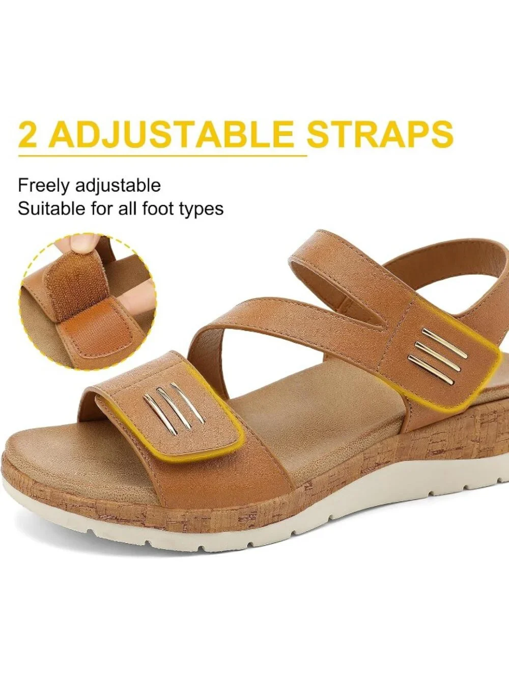 Women's Light Brown Summer Open Toe Adjustable Ankle Straps Comfortable Sandals